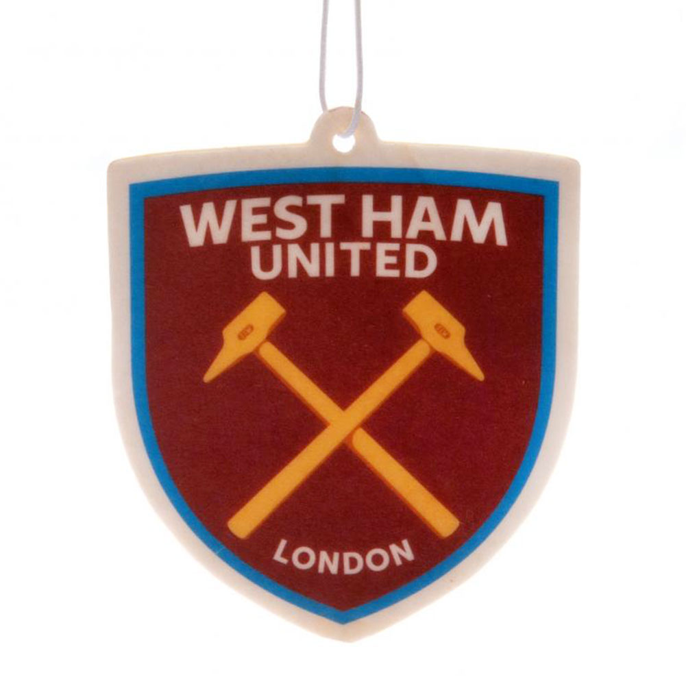 West Ham United FC crest shaped air freshener with a full colour Hammers crest on both sides