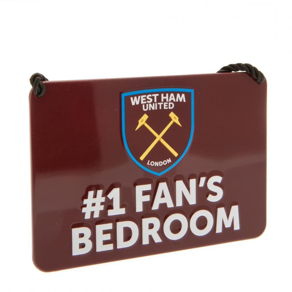 West Ham United FC metal hanging bedroom sign with a large club crest and #1 Fan's Bedroom text