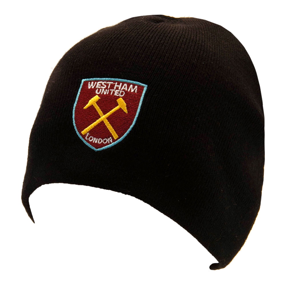 West Ham United FC black dome style knitted beanie with an embroidered club crest