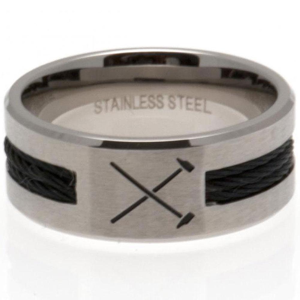 West Ham United FC large size X stainless steel ring with a black rope insert and engraved hammers
