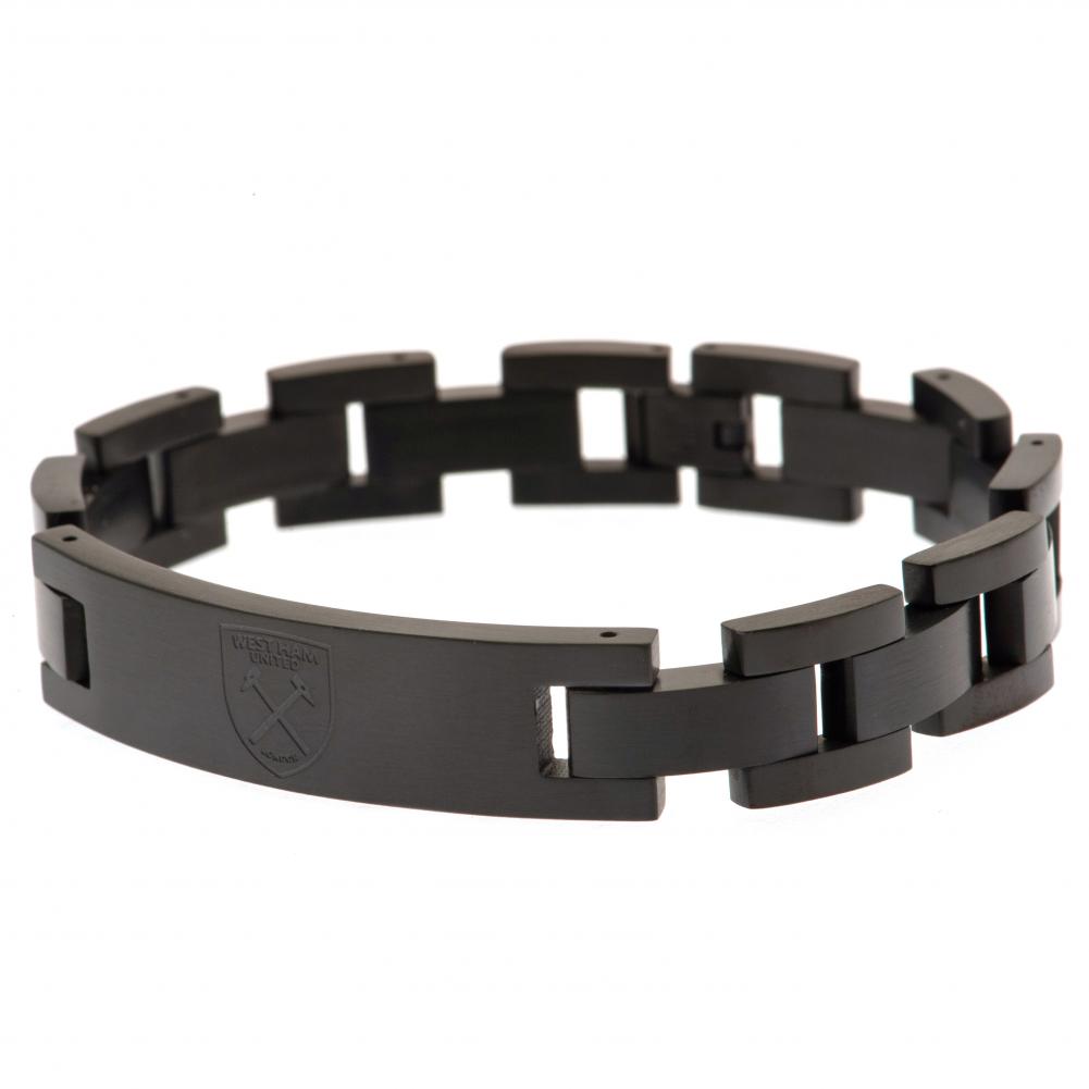 West Ham United FC black ion plated stainless steel link bracelet with an engraved club crest plate