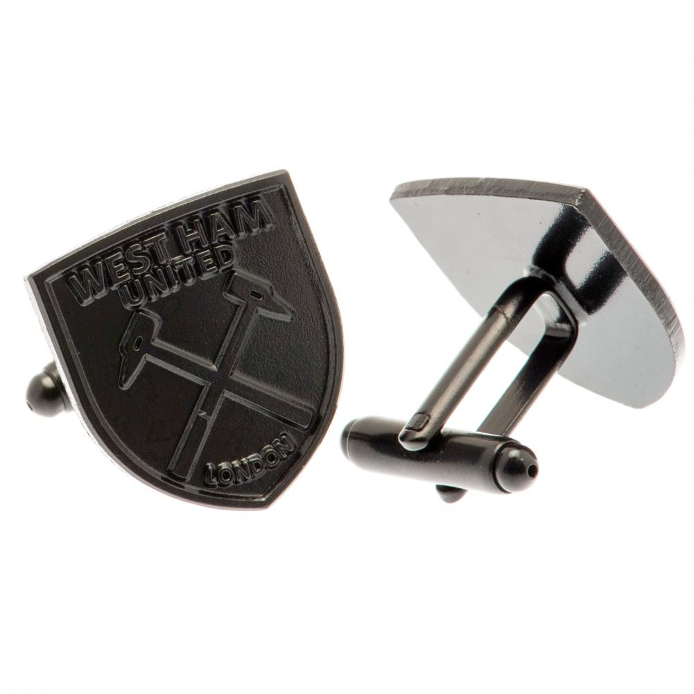 Pair of West Ham United FC black ion plated crest shaped cufflinks with a detailed formed crest