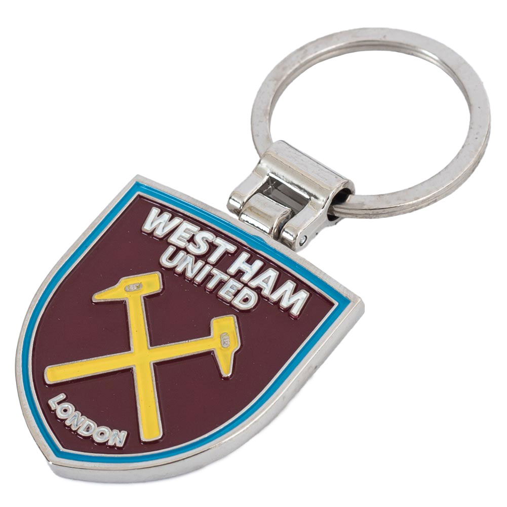 West Ham United FC crest shaped metal keyring with full colour enamel infill and a split ring