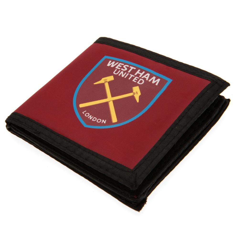 Claret West Ham United FC canvas wallet with black trim and a full colour West Ham crest