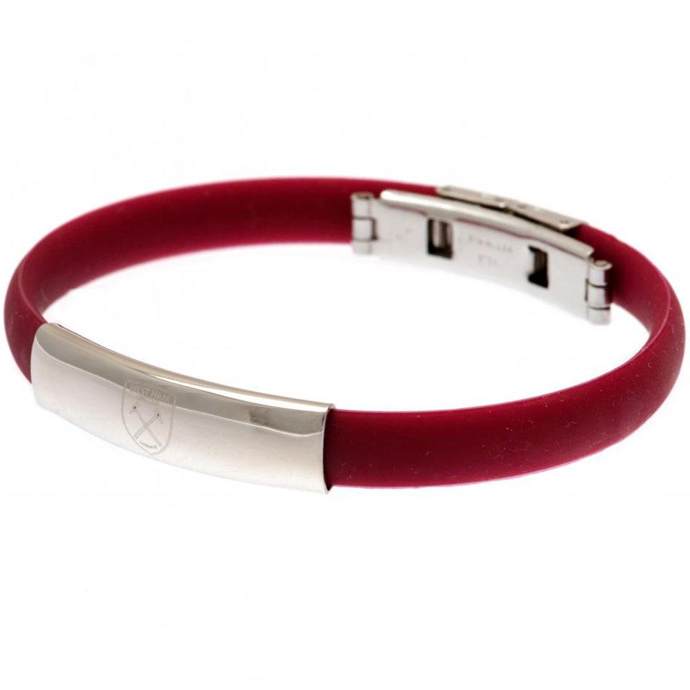 Claret West Ham United FC flexi silicone bracelet with an engraved club crest plate and a steel clasp