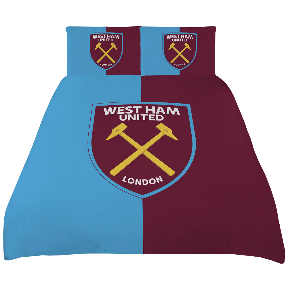 West Ham United FC colour split king size duvet cover with a large club crest and two pillowcases