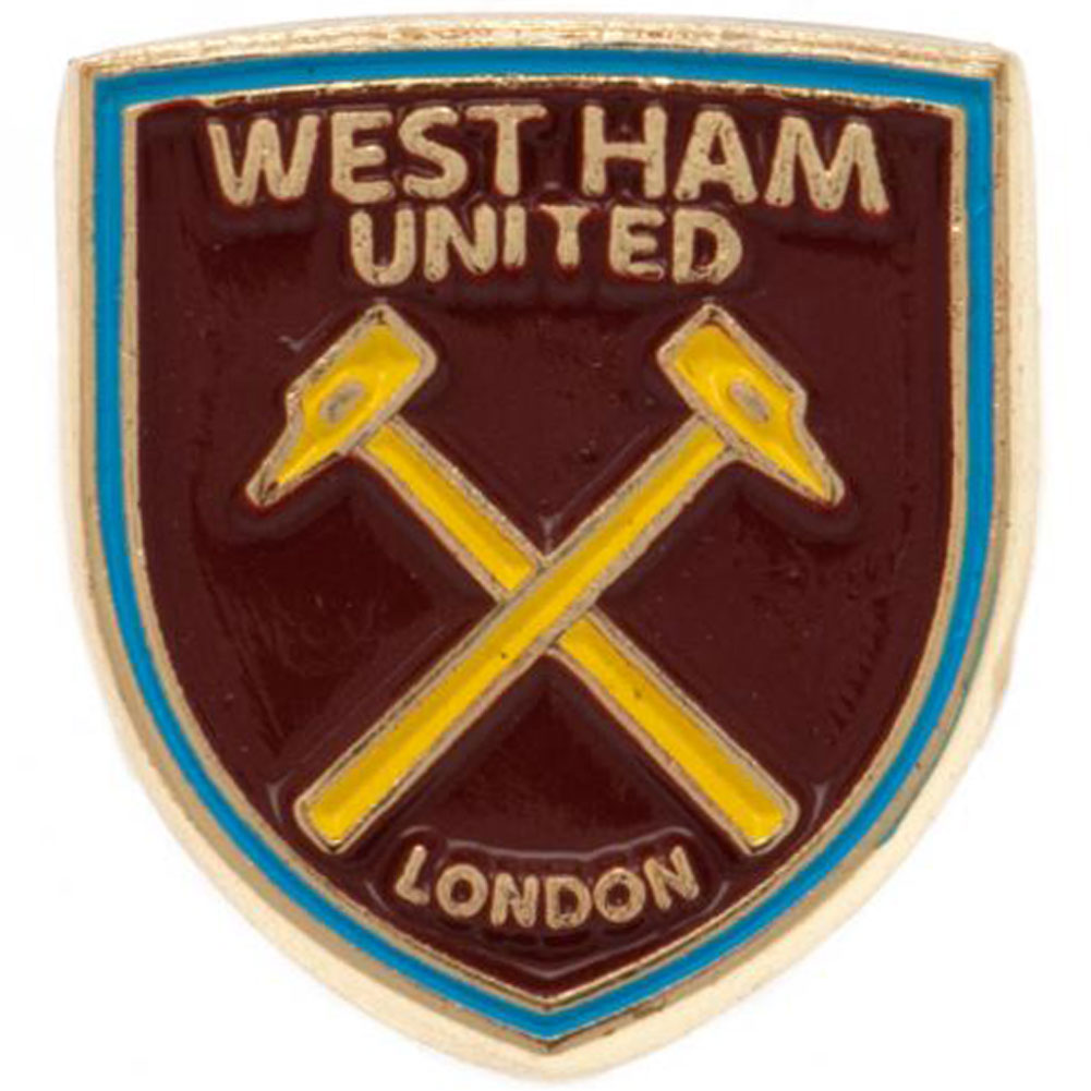 West Ham United FC crest shaped metal pin badge with full colour enamel infill and gold style finish
