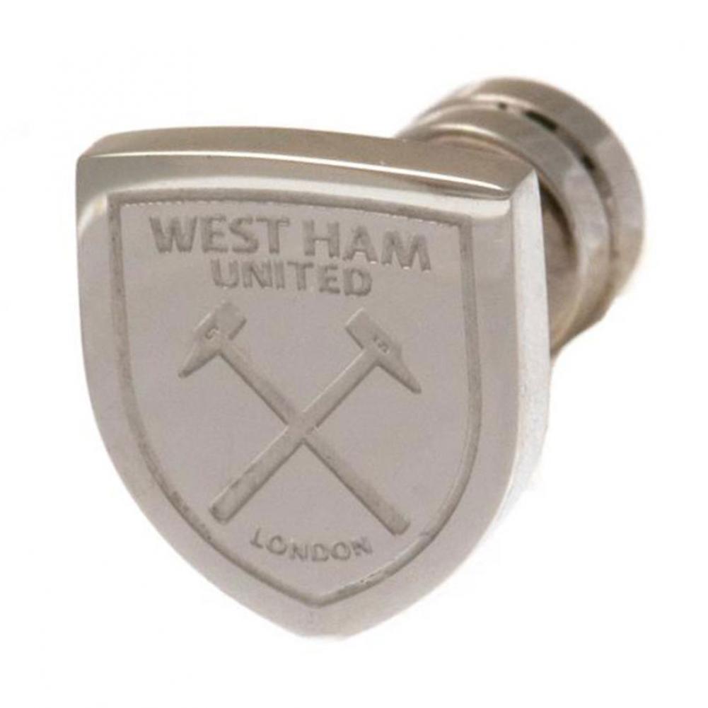 West Ham United FC shaped cut out stud earring with a laser printed West Ham crest