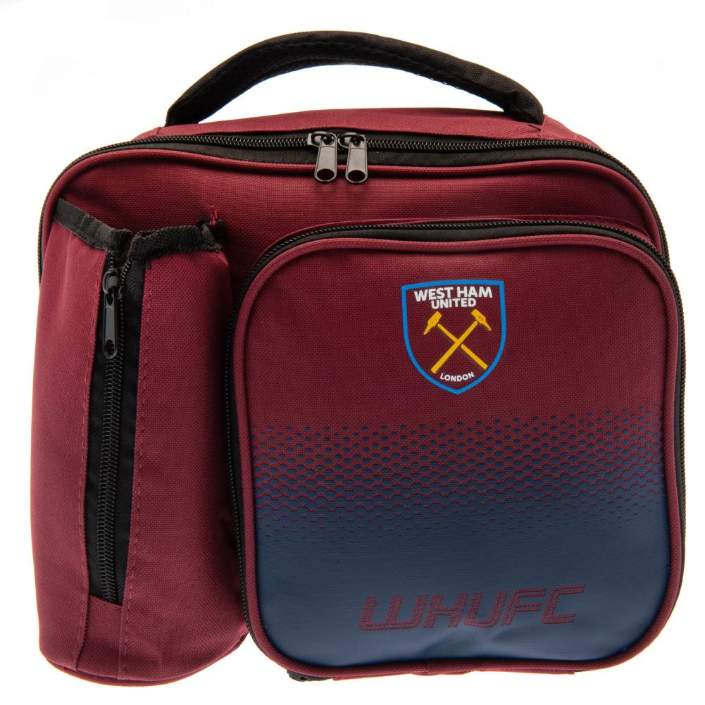West Ham United fade design lunch bag with WHUFC text, full colour club crest and carry handle
