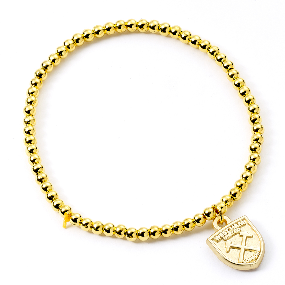 West Ham United FC elasticated gold finish ball bead bracelet with a West Ham charm