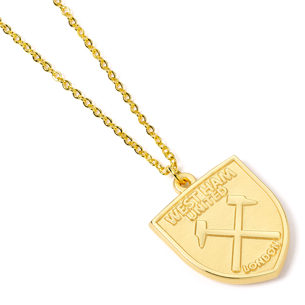 West Ham United FC gold finish necklace with a West Ham crest pendant in a display packet