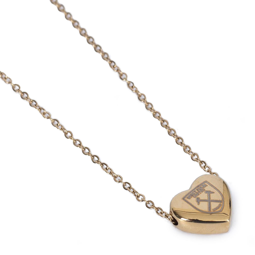 West Ham United FC gold plated heart pendant necklace engraved with the West Ham United crest