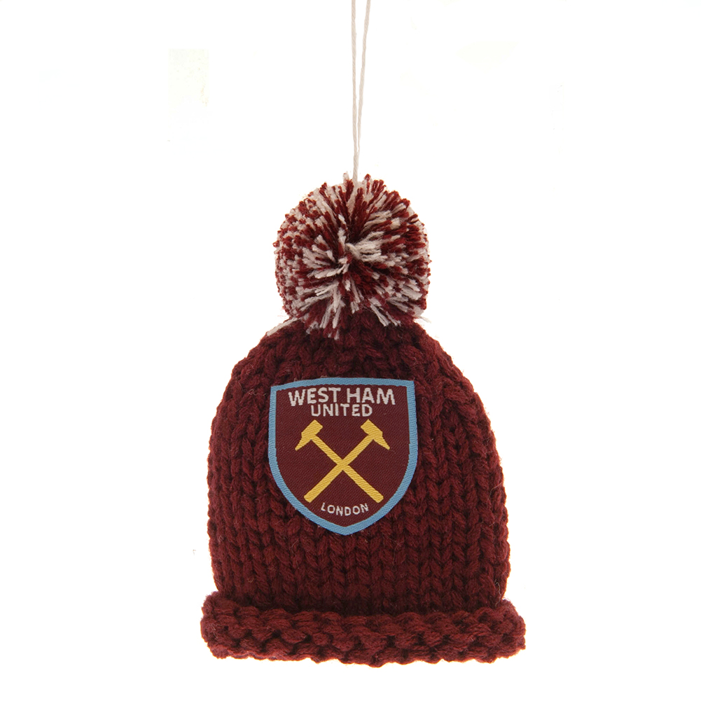 Mini wool West Ham United FC bobble hat with a Hammers crest and a woven hanging string
