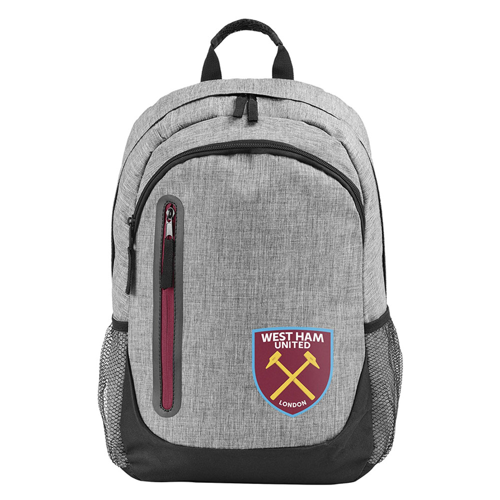 Heather grey West Ham United FC backpack featuring the West Ham crest