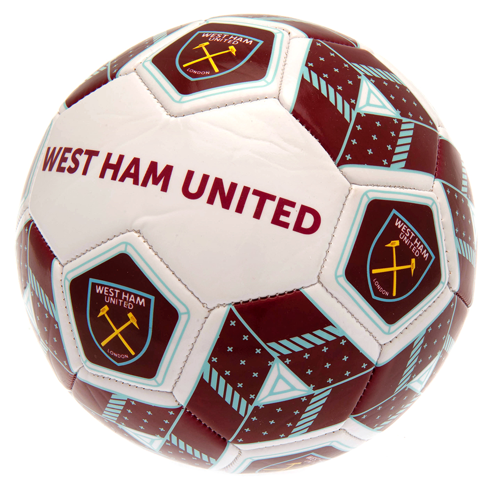 West Ham United FC multi colour size 3 football with 30 panels of club logos and text