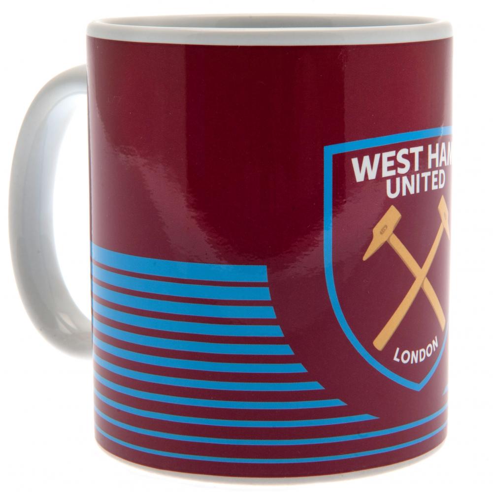 West Ham United FC ceramic mug with a linear design, a full colour club crest and a white handle