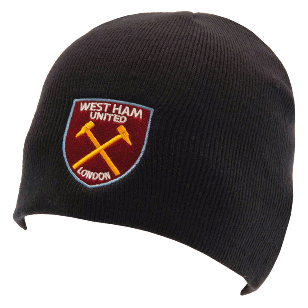 West Ham United FC navy blue dome style knitted beanie with a full colour embroidered club crest