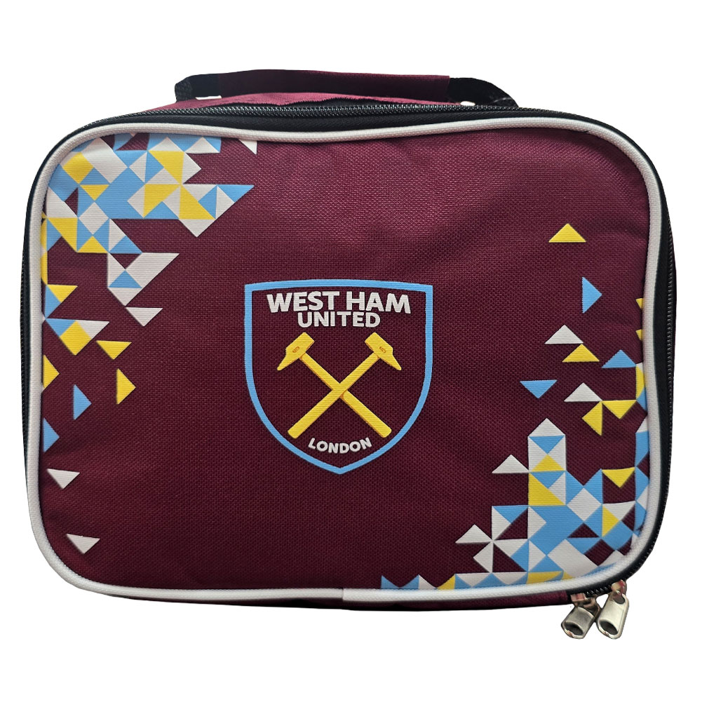 West Ham United particle design lunch bag with a full colour club crest, name tag and carry handle