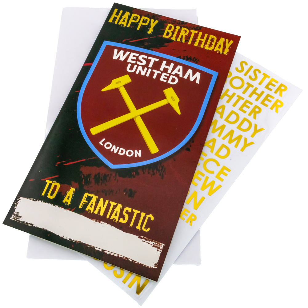 West Ham United FC claret and blue gloss birthday card with a full colour crest and relation stickers
