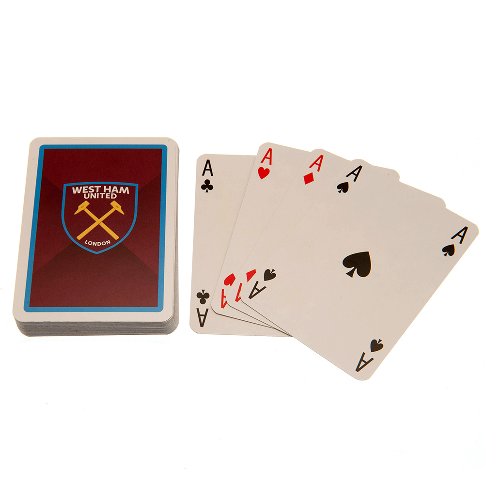 West Ham United FC linen playing cards in a printed card packet, each card adorned with the West Ham crest