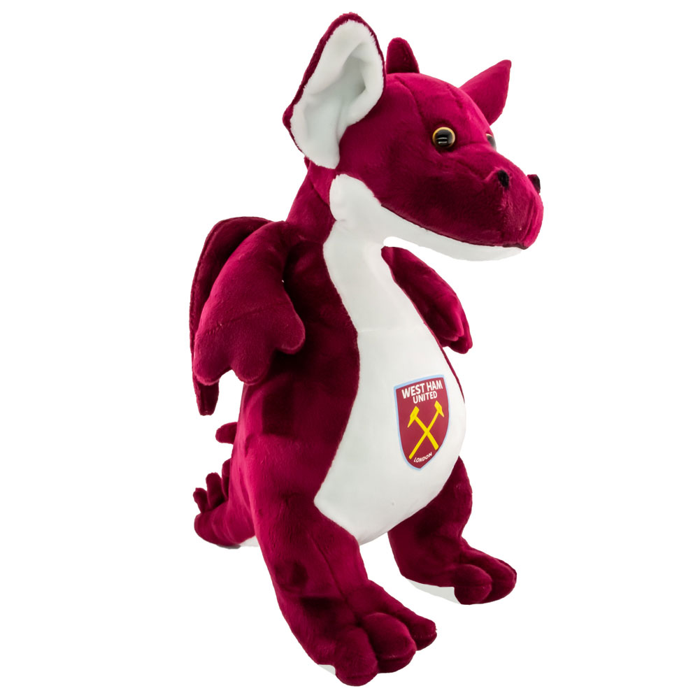 West Ham United FC standing plush dragon with a claret and white body and a club crest on the front