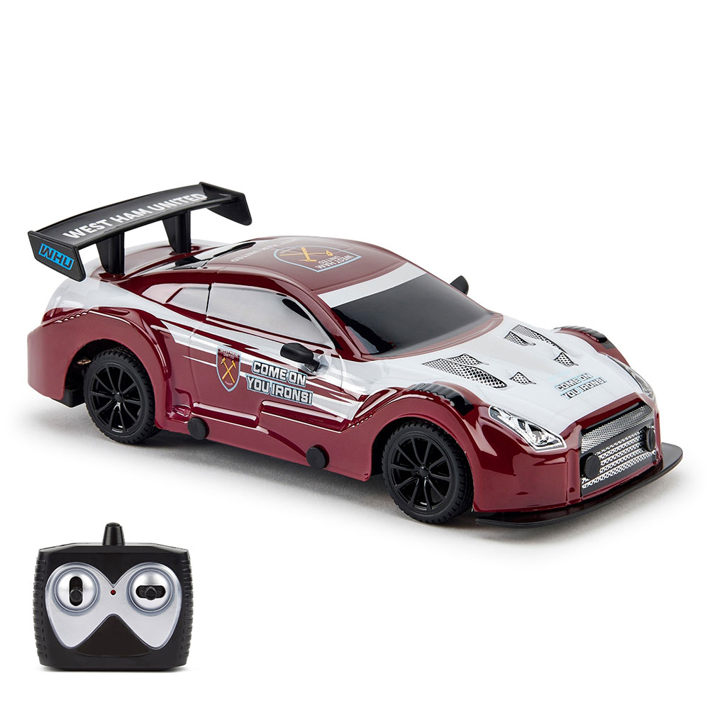 West Ham United FC 1:24 radio control sportscar with the Irons crest on the roof and slogan on the bonnet