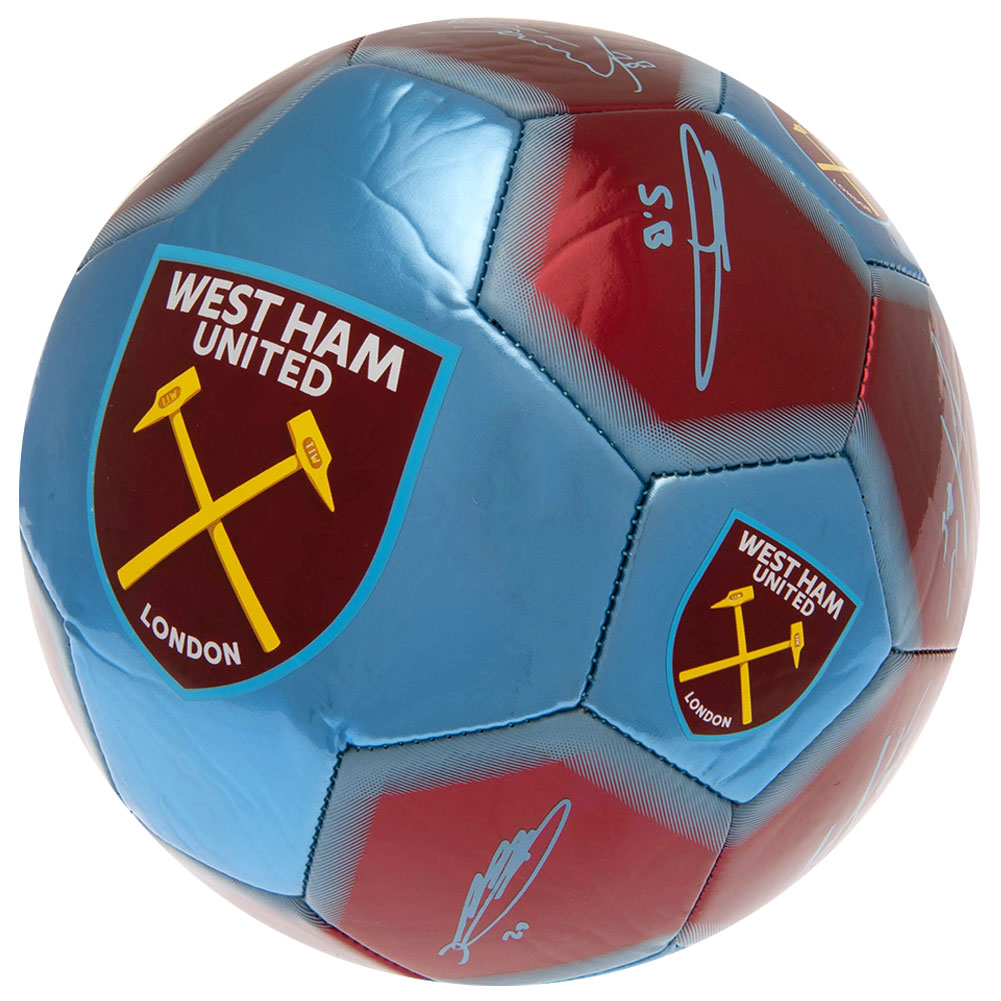 West Ham United FC claret and blue football with the Hammers crest, #COYI and player signature prints