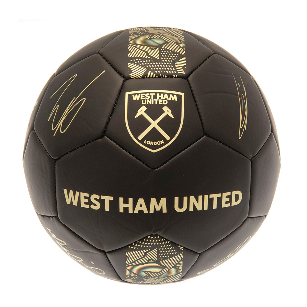 West Ham United FC matte black phantom skill ball with gold design detail, club crest and player signatures