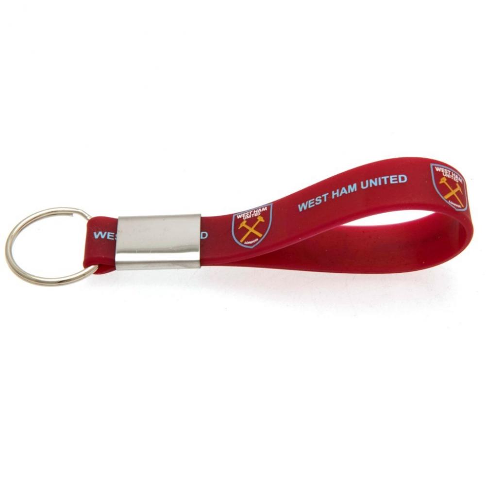 West Ham United FC claret silicone strap keyring with a full colour crest and club name text