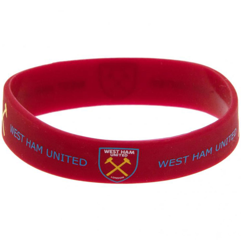 Claret West Ham United FC silicone wristband with West Ham United text and a Crossed Hammers crest design