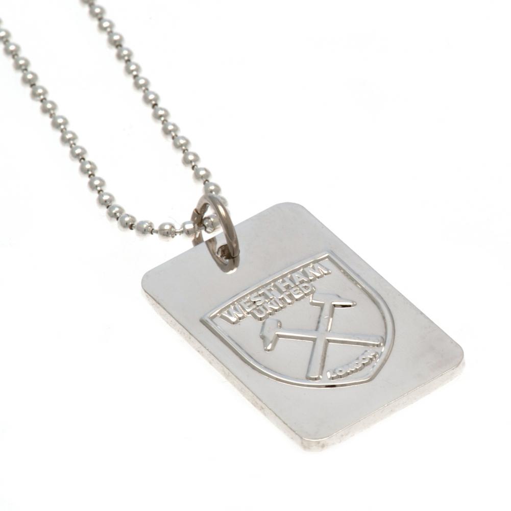 West Ham United FC silver plated dog tag with an embossed club crest on a chrome finish and ball chain