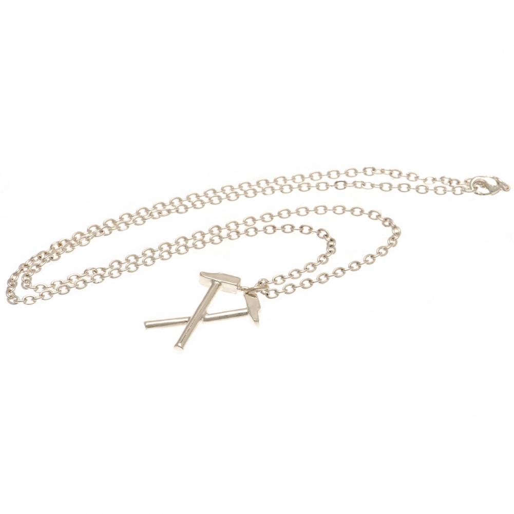 West Ham United FC silver plated hammers pendant on a chain necklace with a lobster clasp, in a blister pack