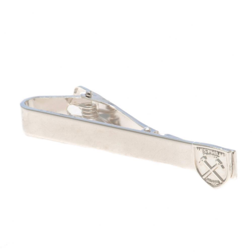 West Ham United FC silver plated tie slide with a mirror finish and the West Ham crest on the pin