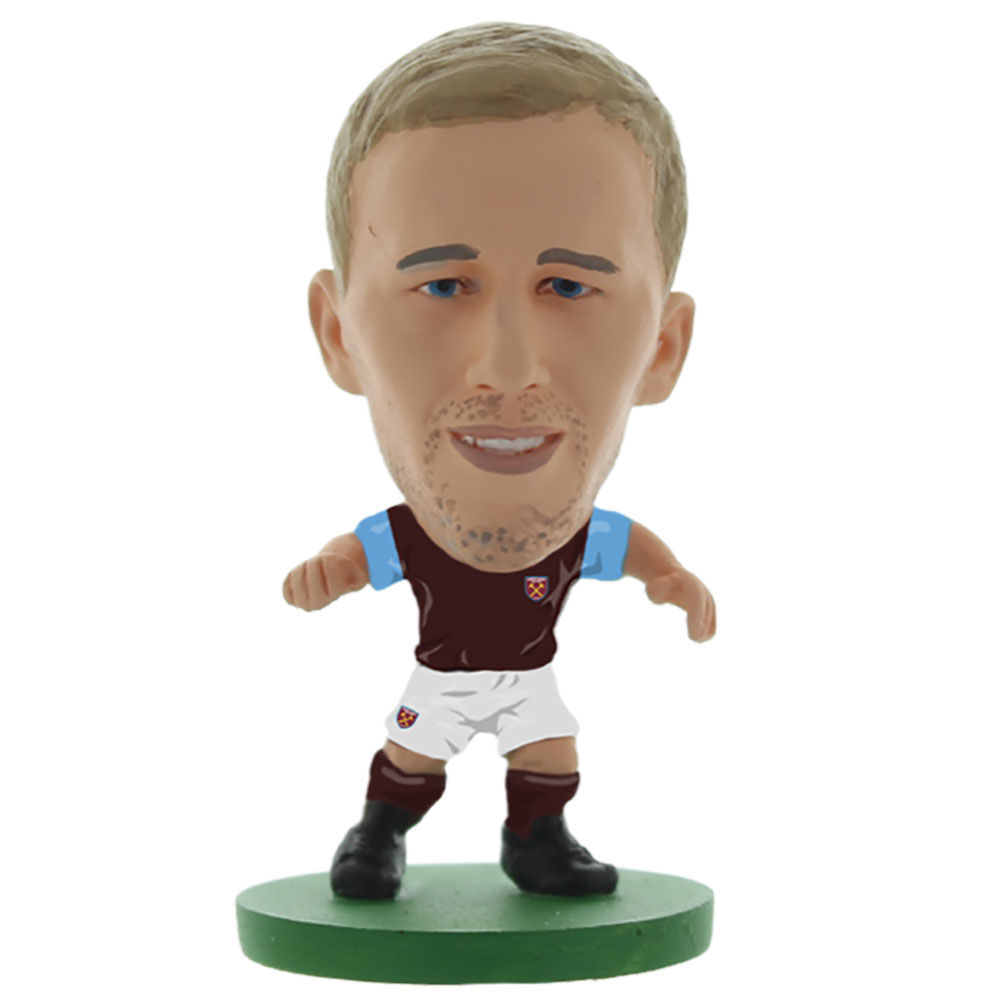 West Ham United SoccerStarz Tomas Soucek collectable figure in the classic home kit on a green base