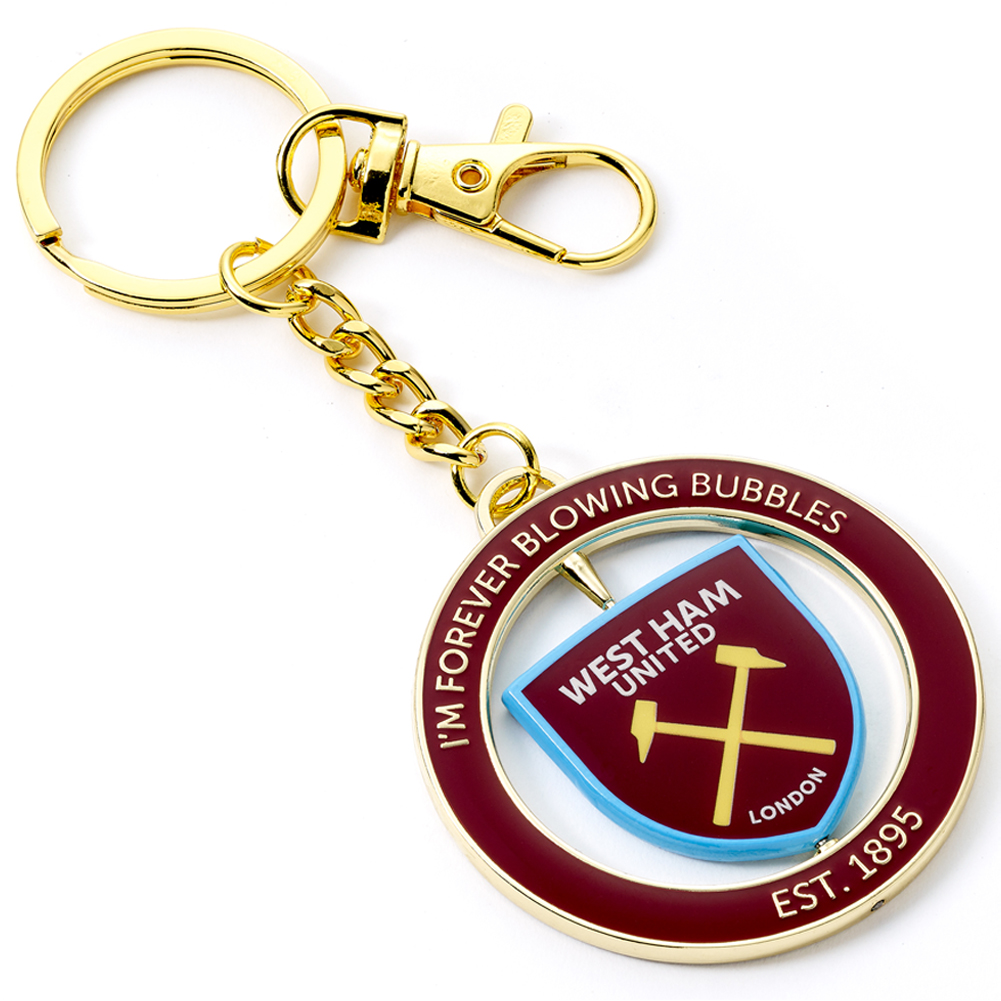 West Ham United FC gold style metal spinner keyring with a spinning charm and full colour enamel crest