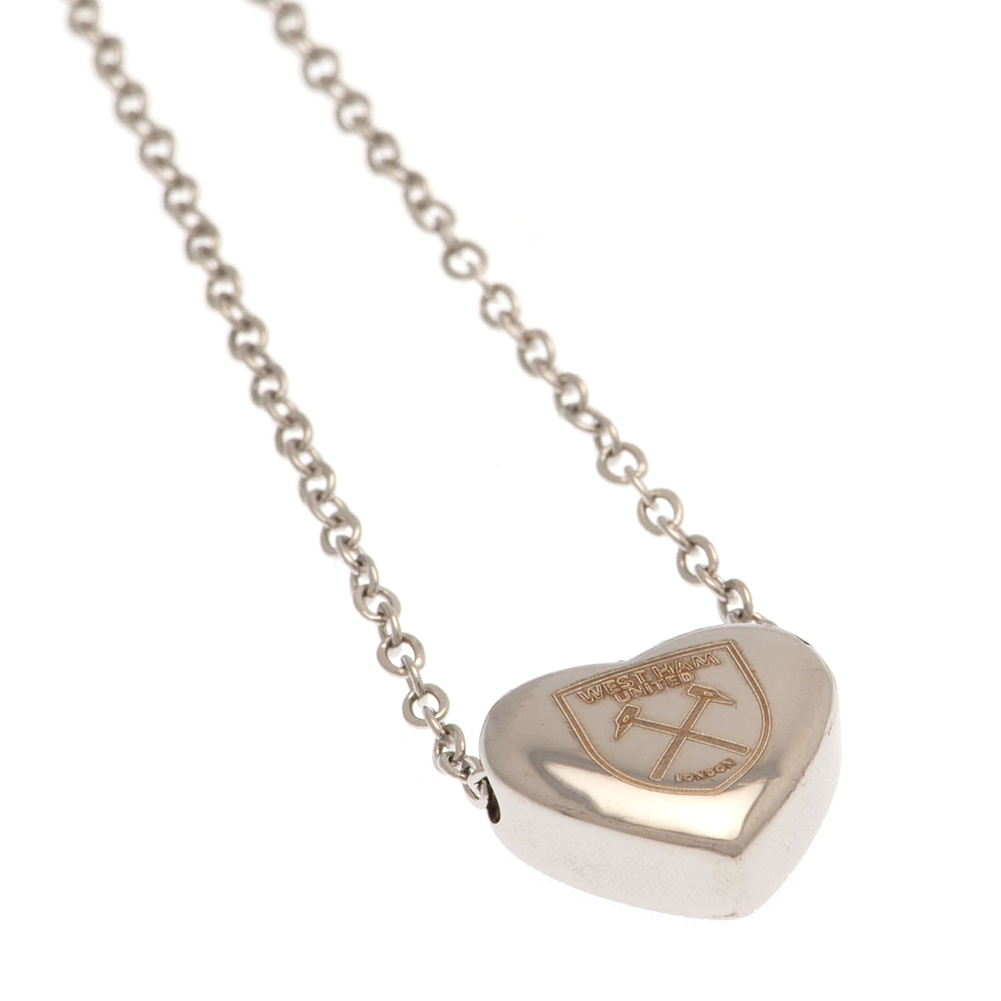 West Ham United FC stainless steel heart necklace with the crest engraved on a chrome finish pendant
