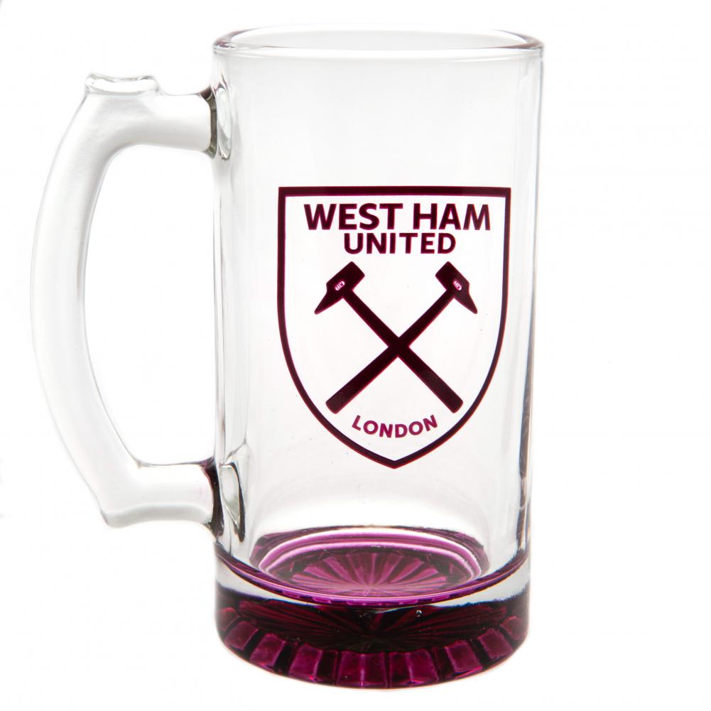 West Ham United FC glass stein tankard with a claret base and the club crest