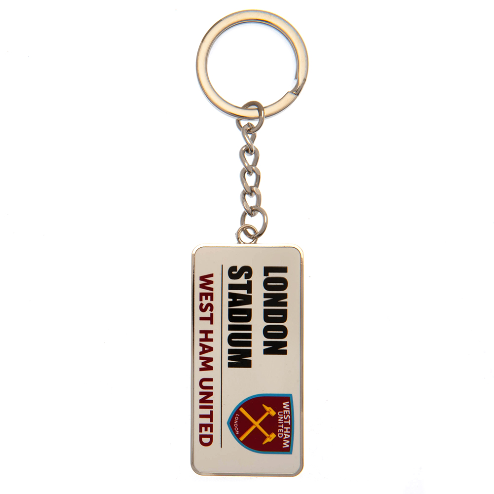 West Ham United FC rectangular metal keyring with a full colour enamel street sign design