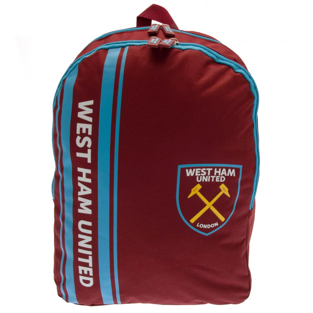 West Ham United FC stripe design backpack featuring West Ham text and a full colour crest