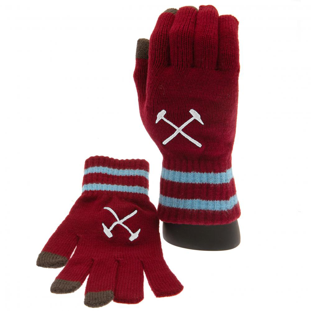 West Ham United FC youths claret knitted gloves with blue stripe details and an embroidered crest