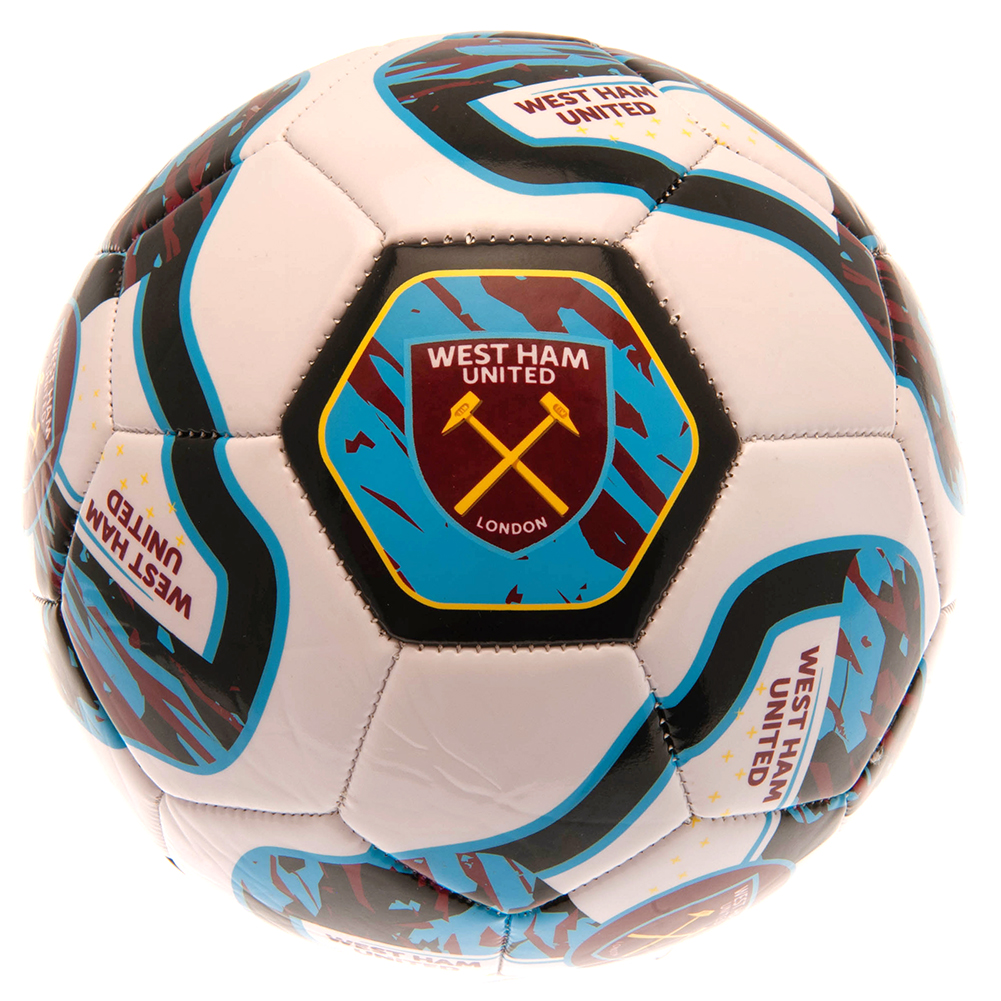 West Ham United FC tracer football in claret, blue and white with full colour Hammers crests