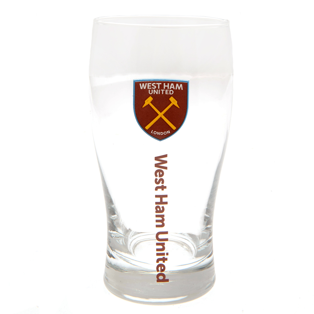 West Ham United FC tulip style pint glass with claret West Ham United text and a full colour club crest