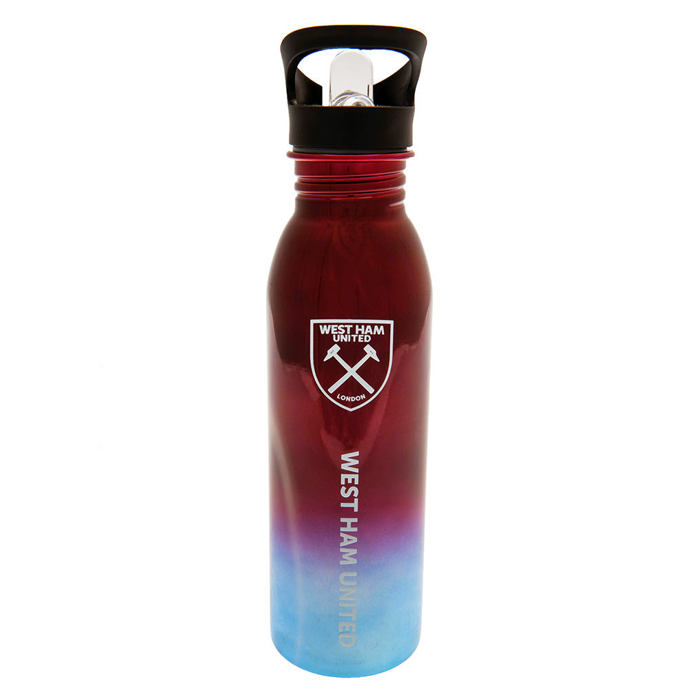 West Ham United FC stainless steel UV metallic drinks bottle with a white Hammers crest and text
