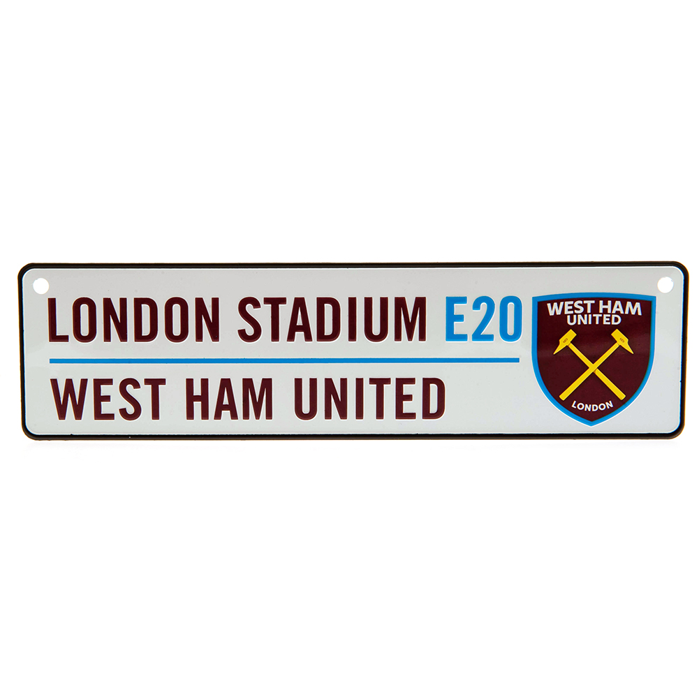 West Ham United FC London Stadium E20 road sign in stamped metal for window display