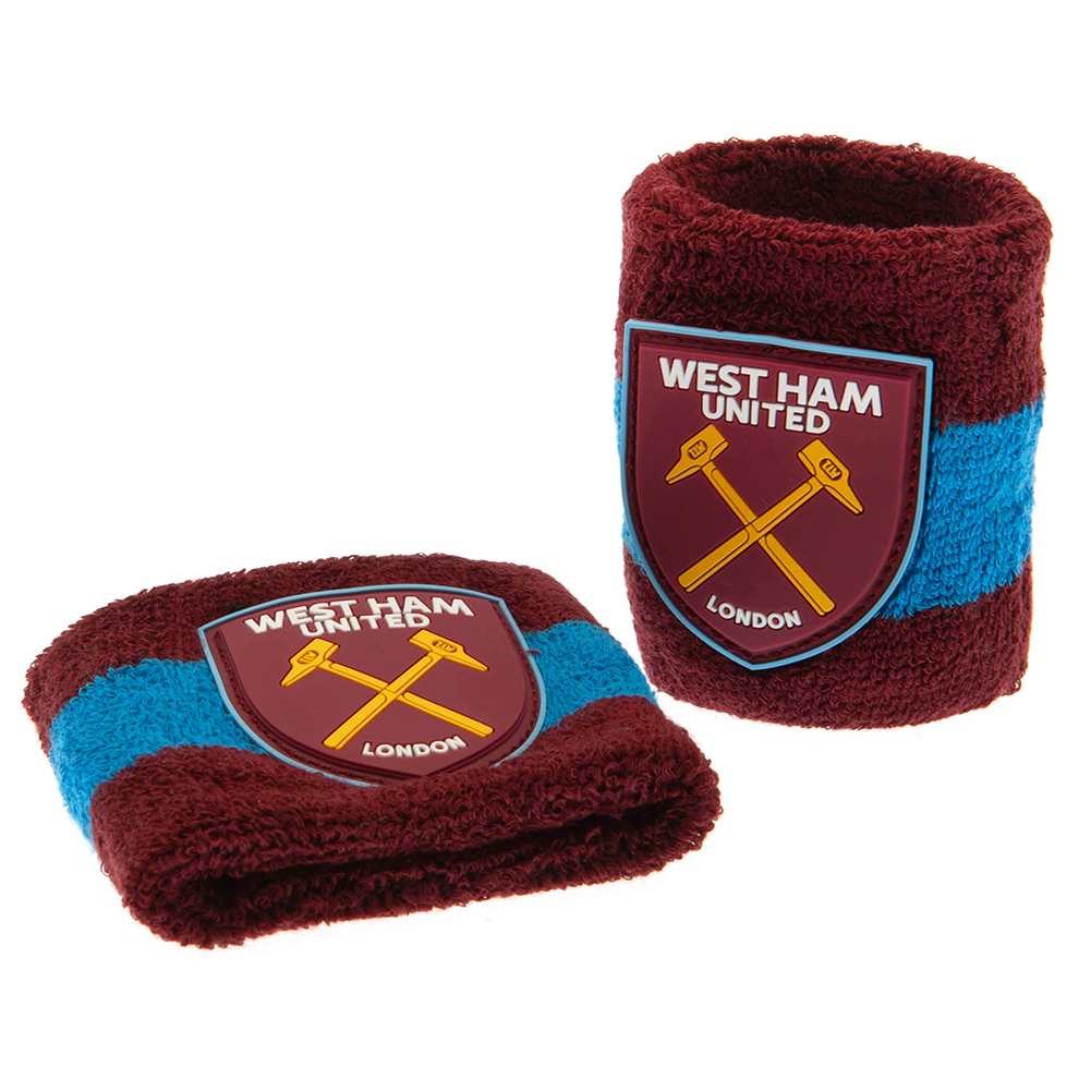 Pair of claret and blue West Ham United FC cotton wristbands featuring the club crest