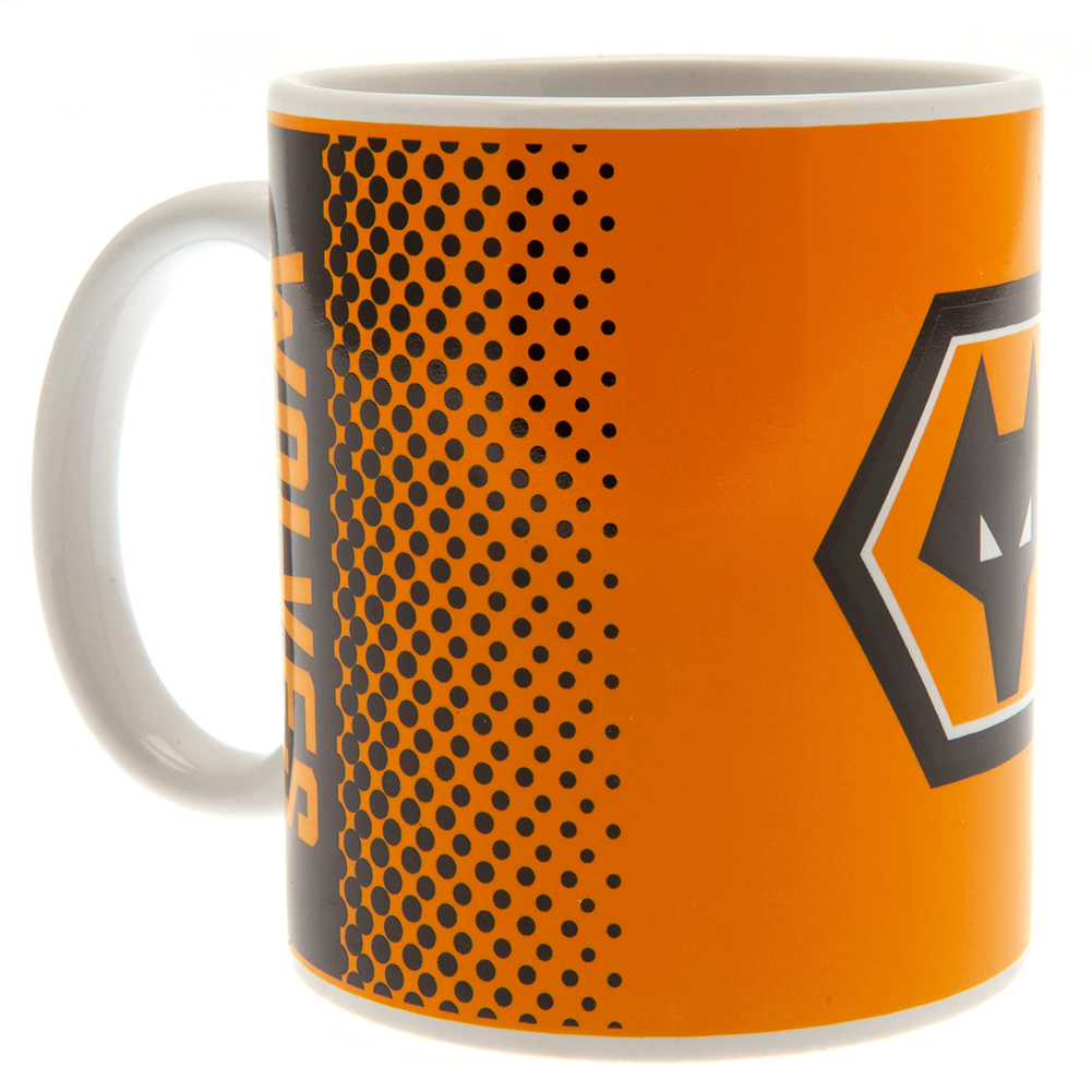 Wolverhampton Wanderers FC ceramic mug with a fade design and the Wolves club crest on the front
