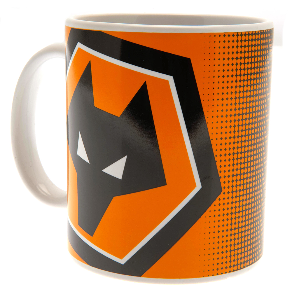 Wolverhampton Wanderers FC ceramic mug with a halftone design featuring a full colour Wolves club crest