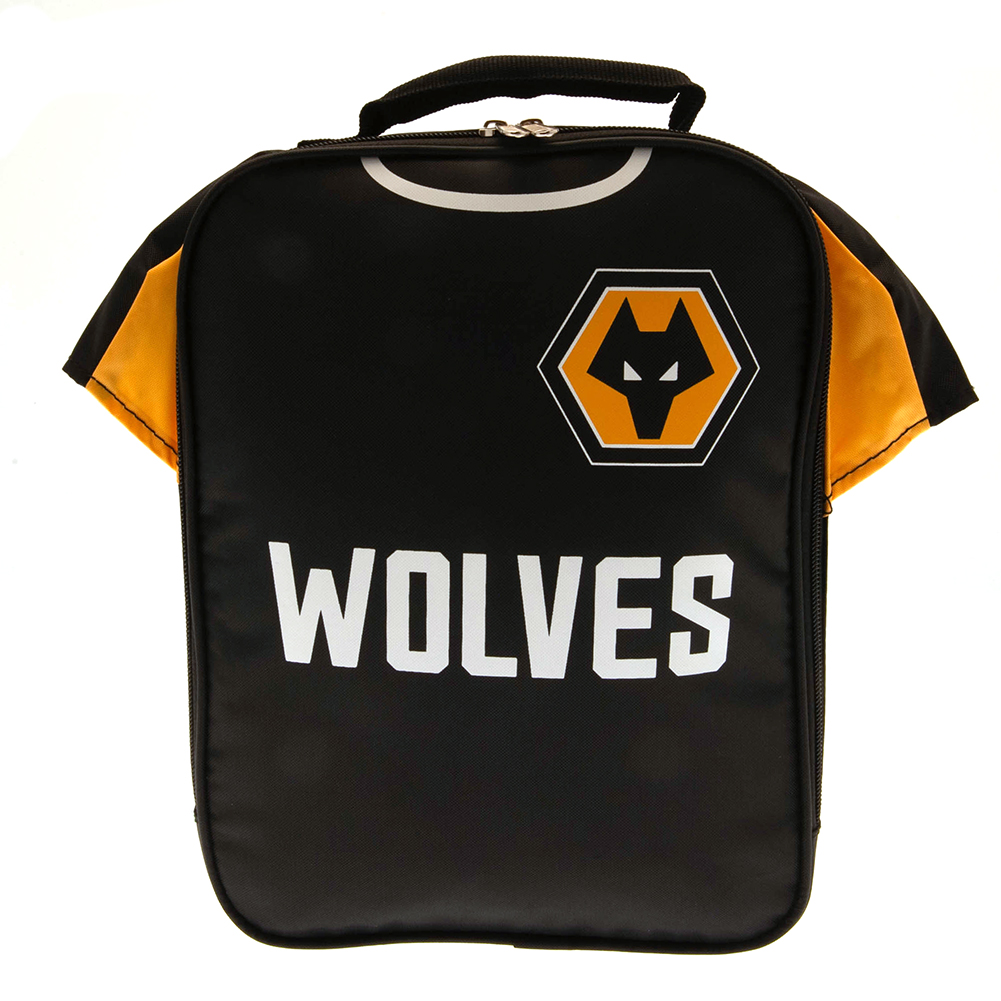 Wolverhampton Wanderers shirt design lunch bag with Wolves text, club crest, name tag and carry handle