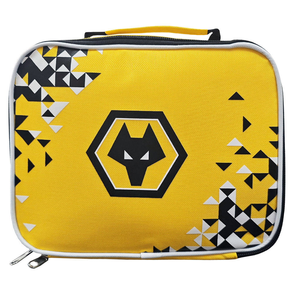 Wolverhampton Wanderers particle design lunch bag with a full colour club crest, name tag and carry handle
