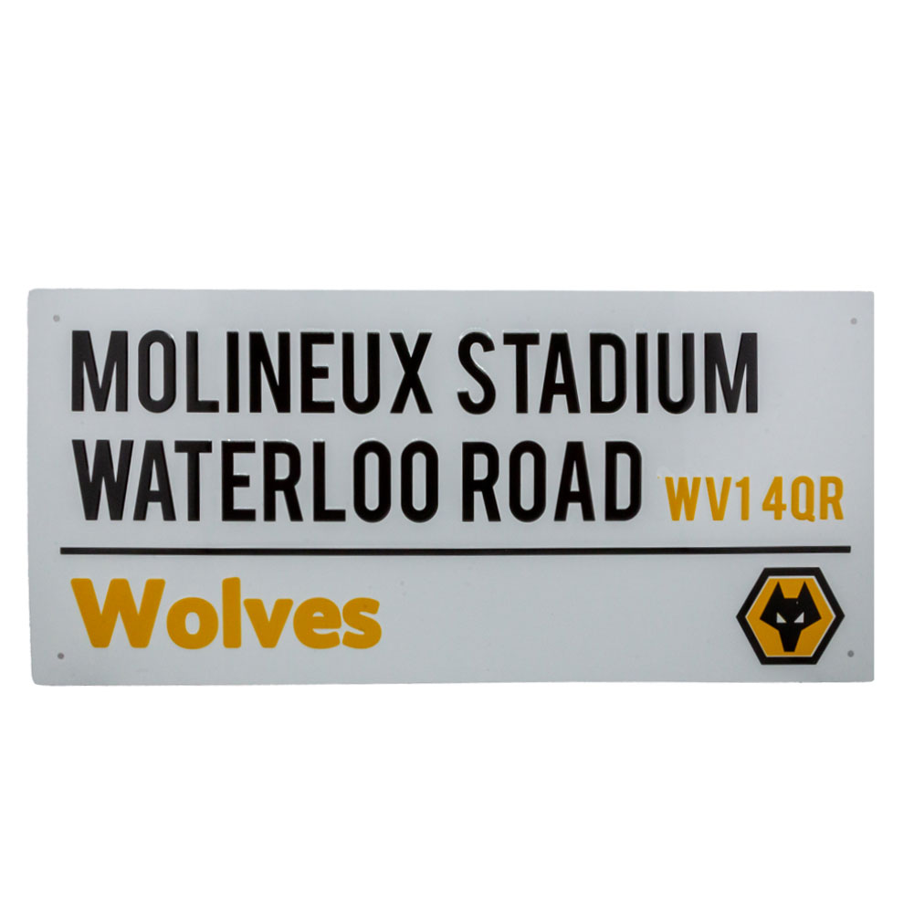 Wolverhampton Wanderers FC Molineux Stadium street sign in gloss stamped metal on a white background